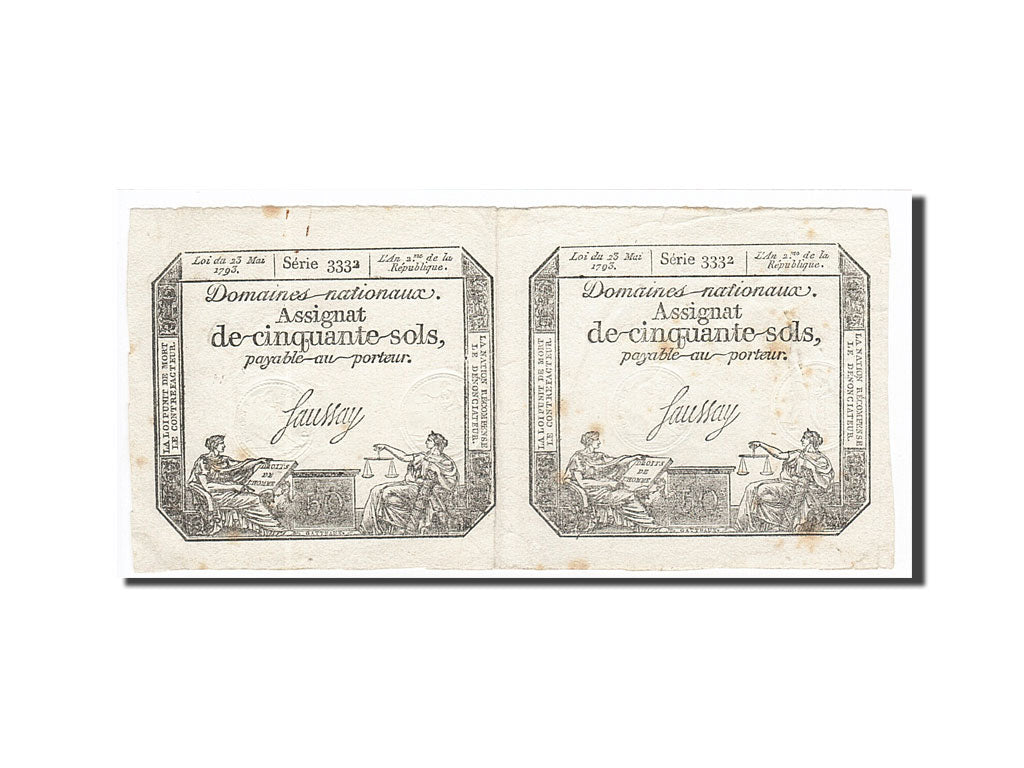 Biljet, Frankrijk, 50 Sols, 1793, Saussay, 1793-05-23, TTB+, KM:A70b