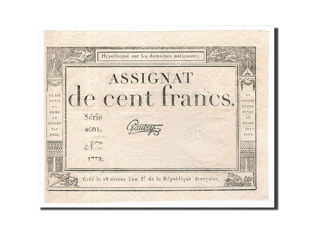 Geldschein, Frankreich, 100 Francs, 1795, Gautry, 1795-01-07, VZ, KM:A78