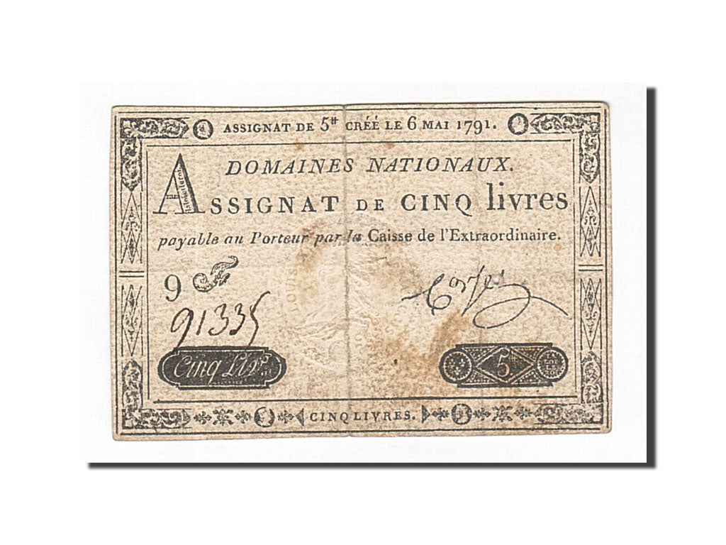 Banknote, France, 5 Livres, 1791, Corset, 1791-05-06, VF(30-35), KM:A42