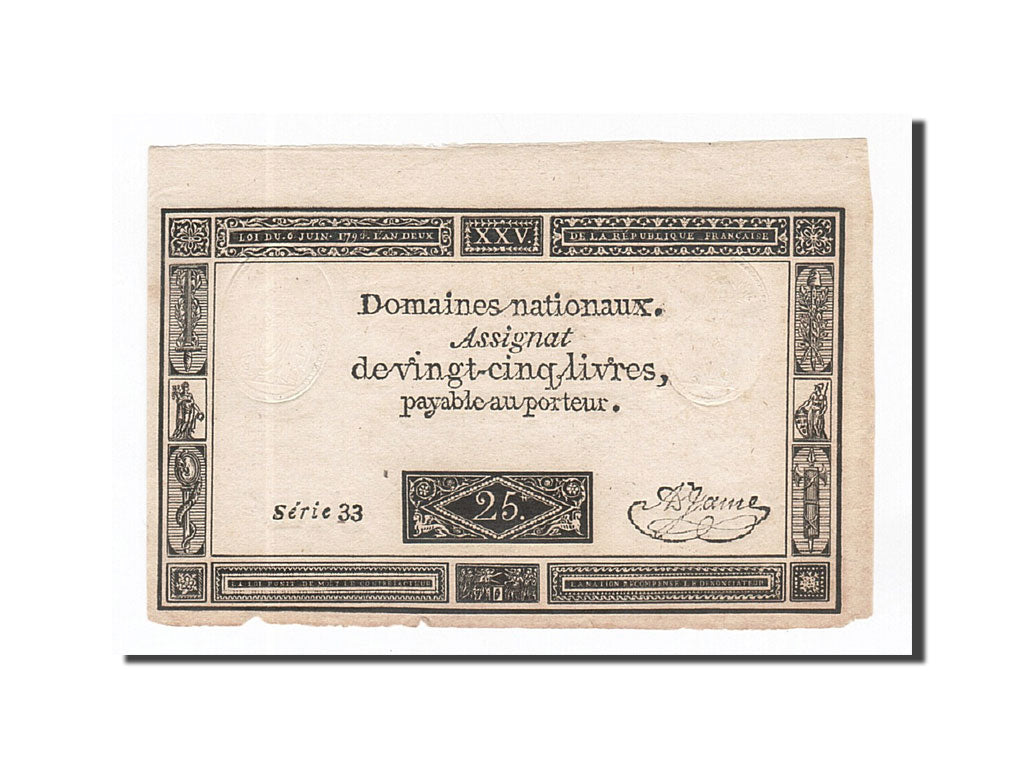 Biljet, Frankrijk, 25 Livres, 1793, A.Jame, 1793-06-06, SUP, KM:A71