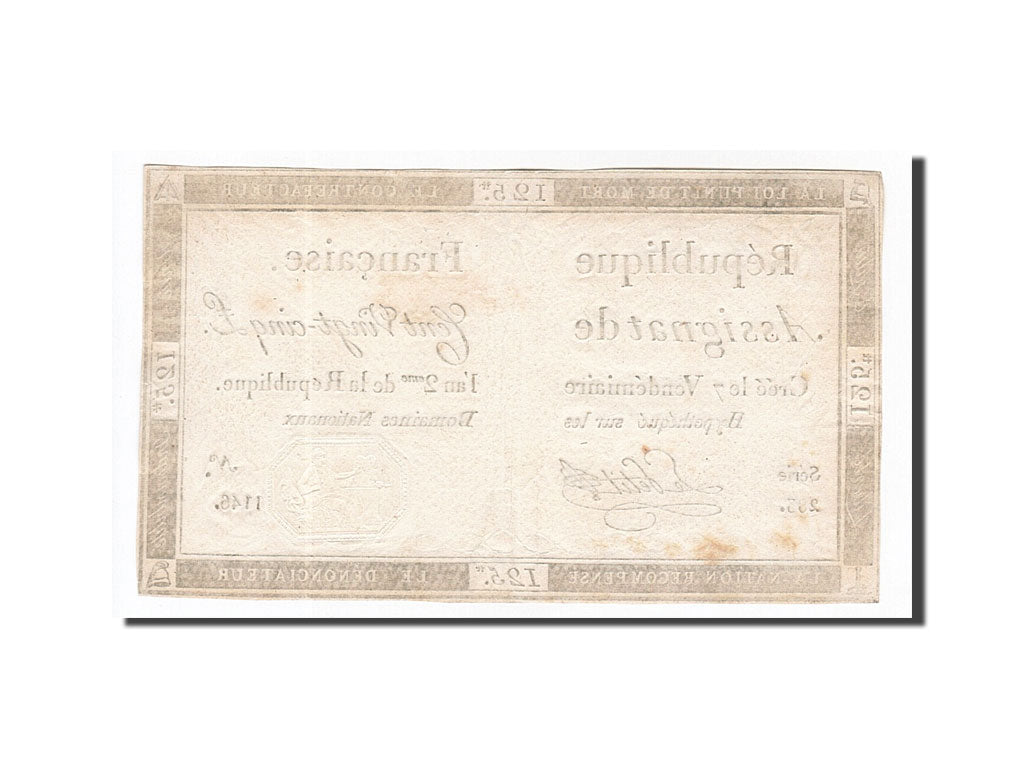 Banconote, Francia, 125 Livres, 1793, Lepetit, 1793-09-28, BB, KM:A74