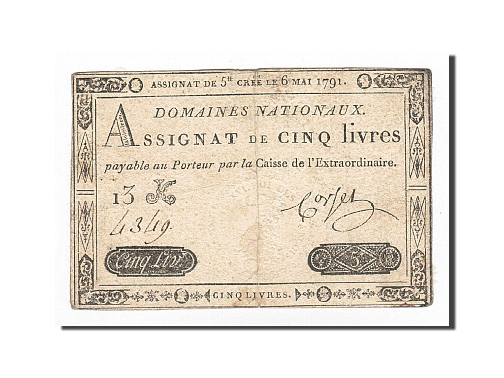 Geldschein, Frankreich, 5 Livres, 1791, Corset, 1791-05-06, S, KM:A42