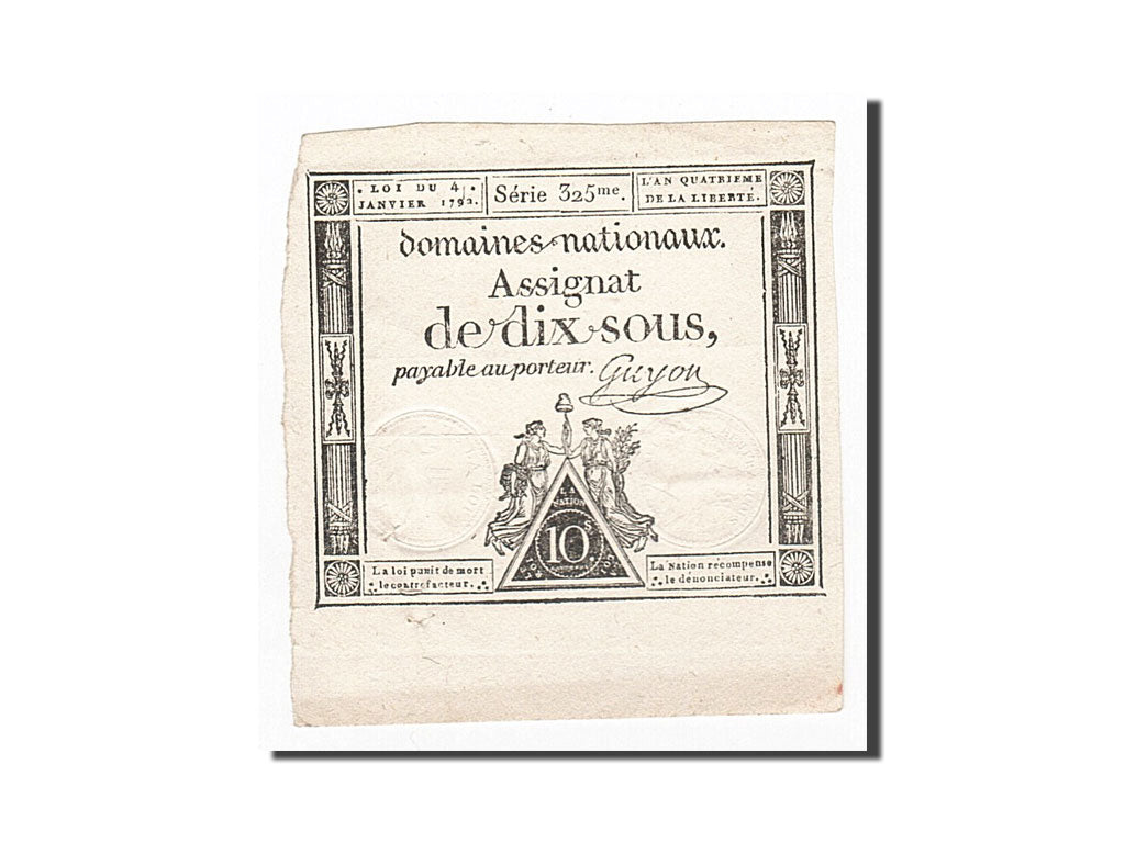 Banconote, Francia, 10 Sous, 1792, Guyon, 1792-01-04, SPL-, KM:A53, Lafaurie:148