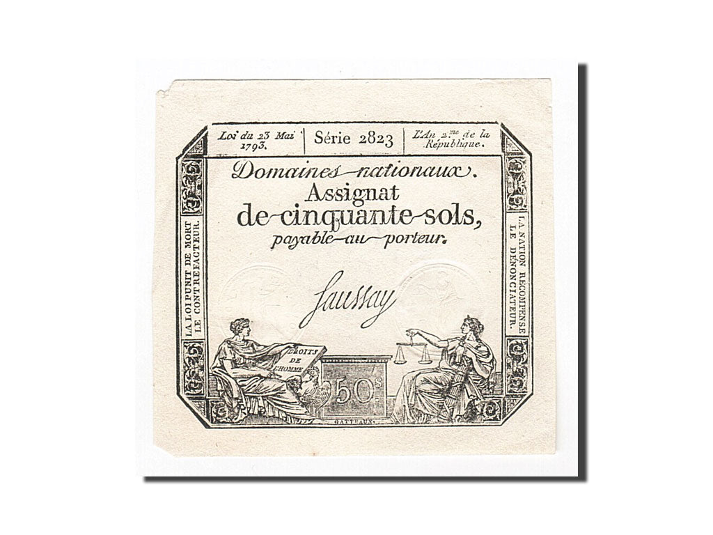 Billete, Francia, 50 Sols, 1793, Saussay, 1793-05-23, EBC+, KM:A70b
