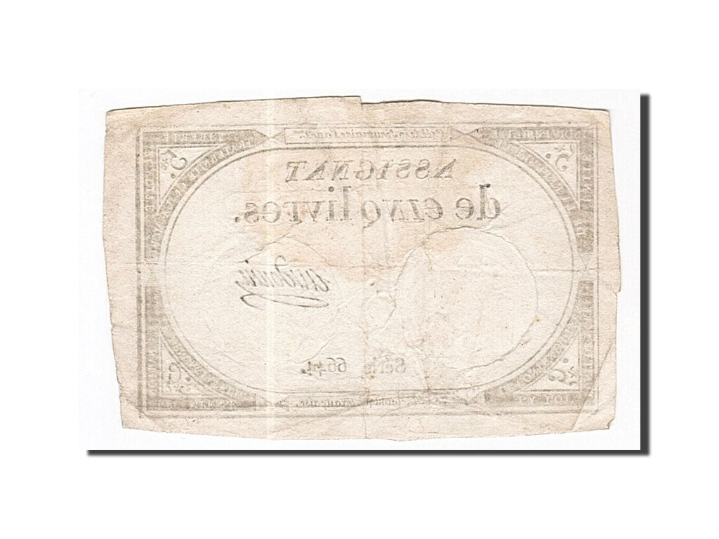 Geldschein, Frankreich, 5 Livres, 1793, Audouin, 1793-10-31, SS, KM:A76