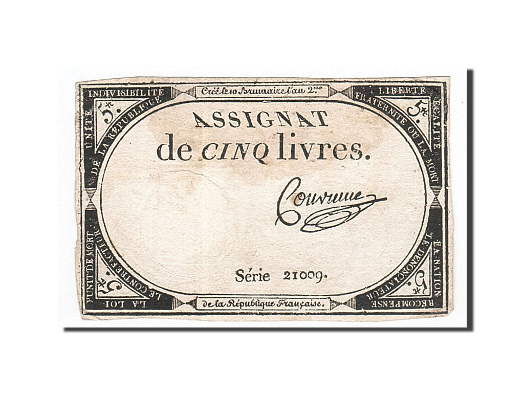 Banknot, Francja, 5 Livres, 1793, Convieme, 1793-10-31, EF(40-45), KM:A76