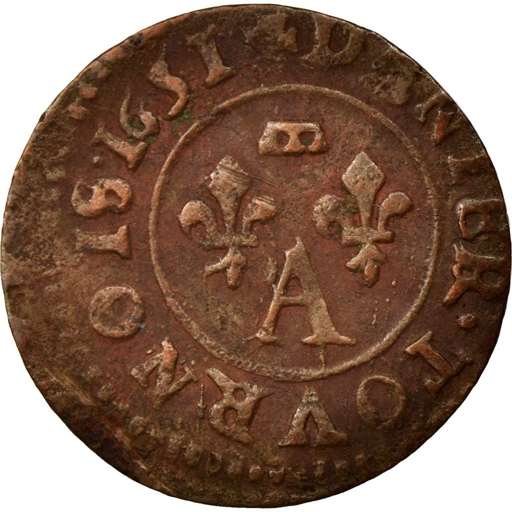 Coin, France, DOMBES, Denier Tournois, 1651, EF(40-45), Copper, Boudeau:1090