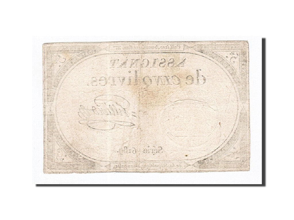 Banconote, Francia, 5 Livres, 1793, Gilliero, 1793-10-31, BB, KM:A76