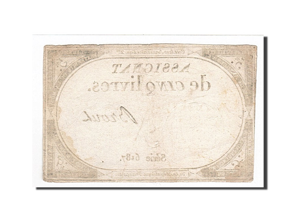 Banconote, Francia, 5 Livres, 1793, Brouz, 1793-10-31, BB, KM:A76, Lafaurie:171