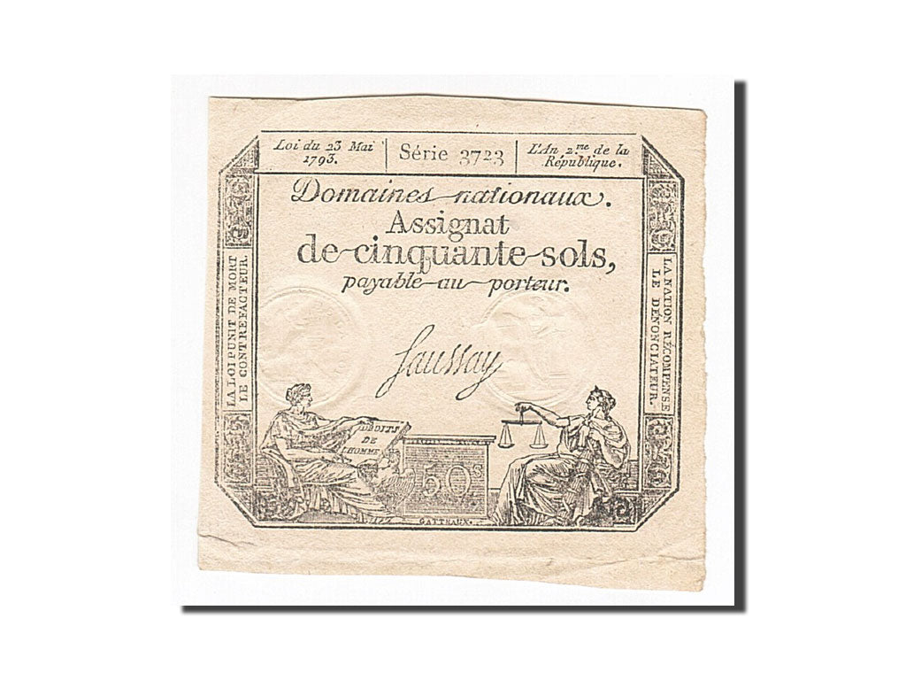 Banconote, Francia, 50 Sols, 1793, Saussay, 1793-05-23, SPL, KM:A70b