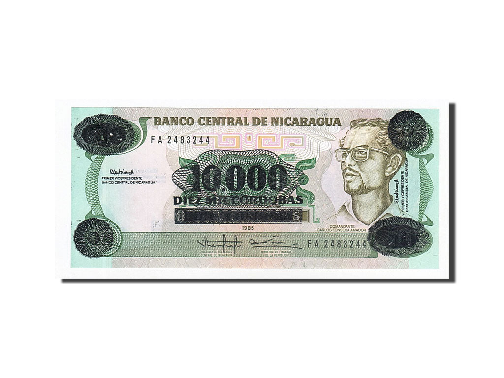 Biljet, Nicaragua, 10,000 Córdobas on 10 Córdobas, 1988-1989, 1989, KM:158