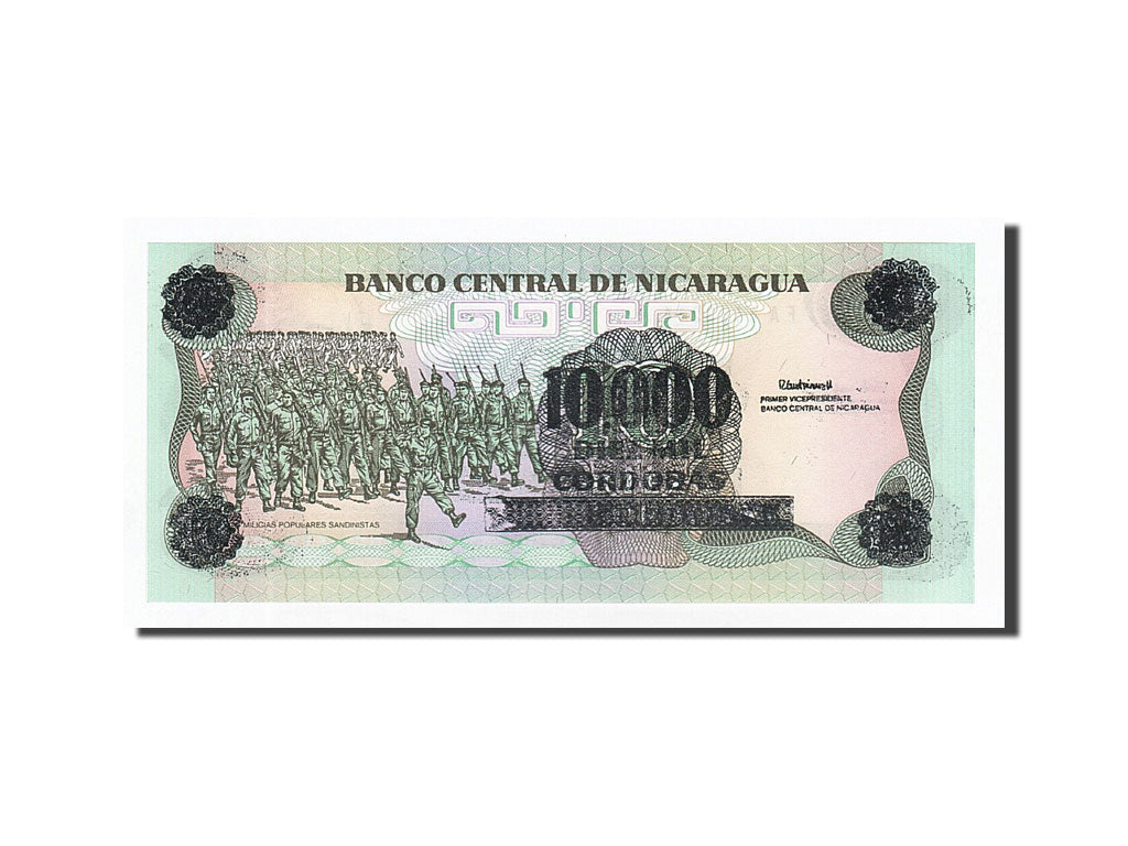 Biljet, Nicaragua, 10,000 Córdobas on 10 Córdobas, 1988-1989, 1989, KM:158