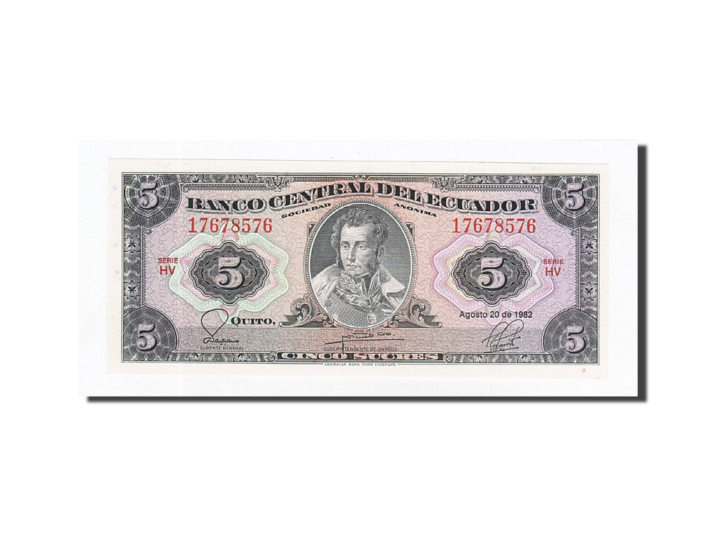 Banknote, Ecuador, 5 Sucres, 1982-08-20, KM:108b, UNC(65-70)