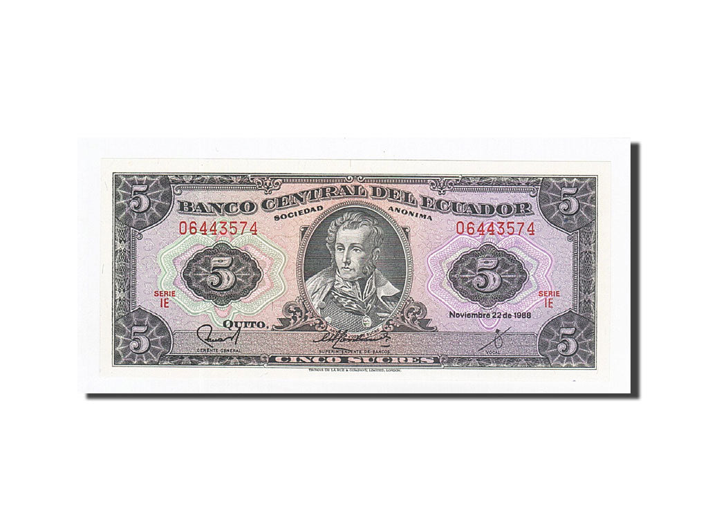 Banknote, Ecuador, 5 Sucres, 1988-11-22, KM:120A, UNC(65-70)
