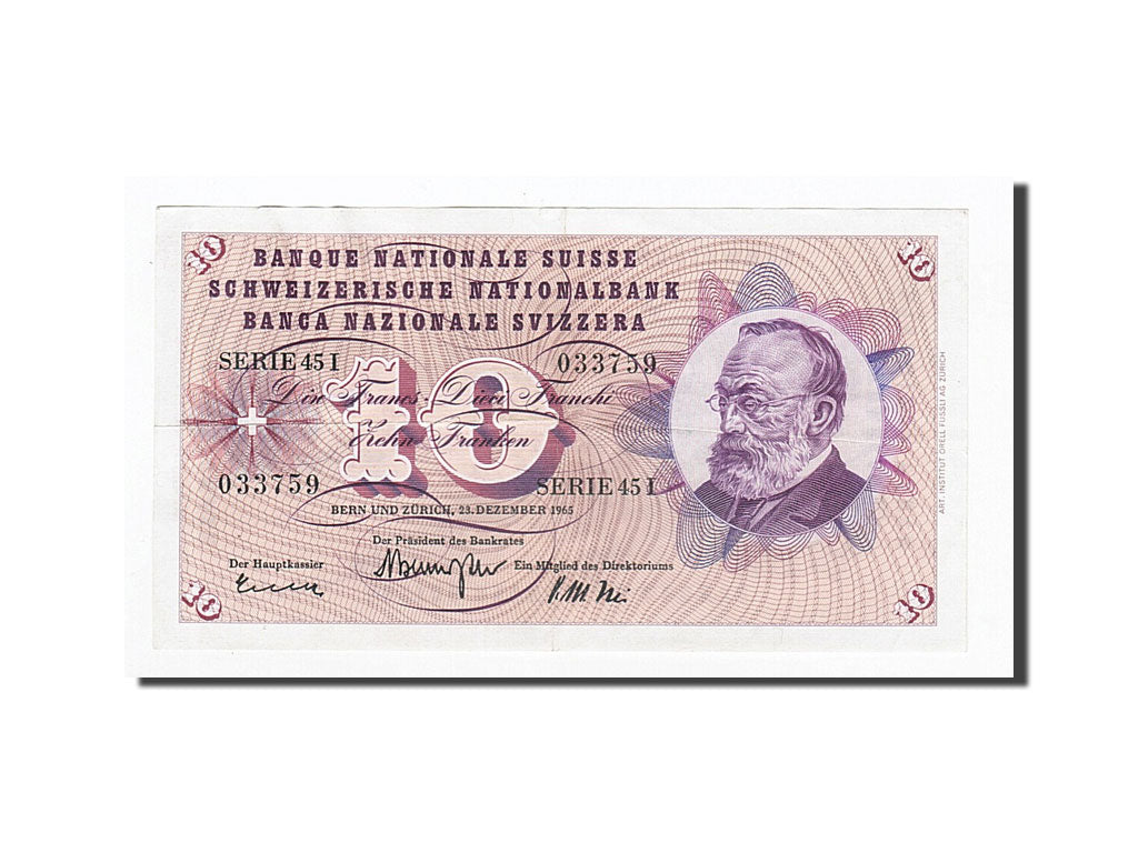 Banknote, Switzerland, 10 Franken, 1965-12-23, KM:45k, AU(50-53)