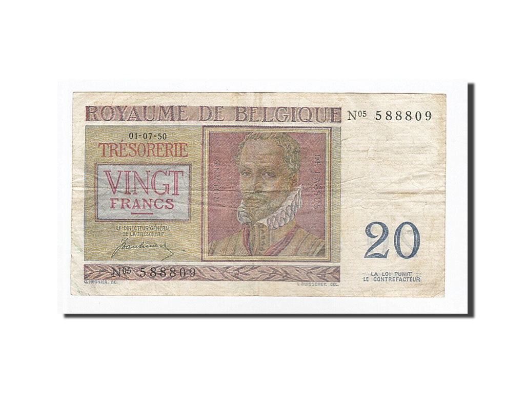 Banknote, Belgium, 20 Francs, 1950-07-01, KM:132a, VF(30-35)