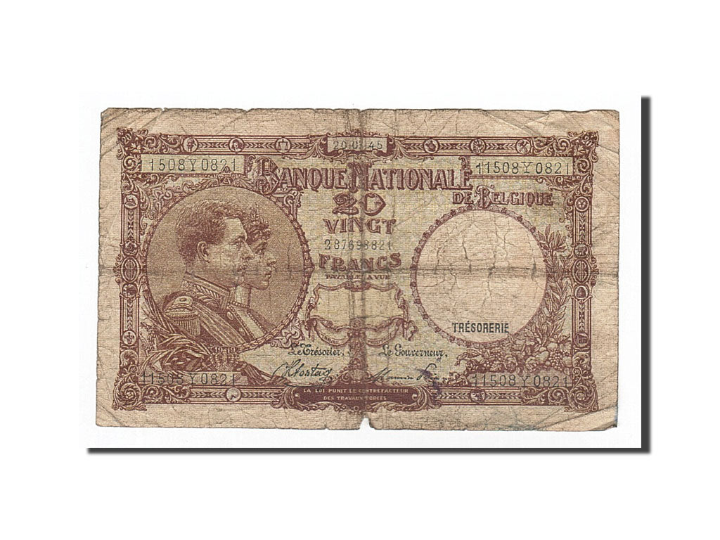 Banknote, Belgium, 20 Francs, 1945, 1945-04-20, KM:111, VG(8-10)