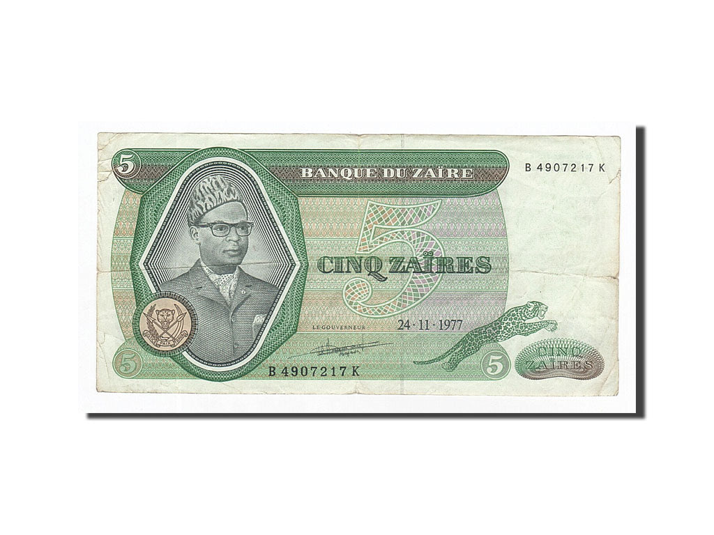 Billet, Zaïre, 5 Zaïres, 1977-11-24, KM:21b, TTB