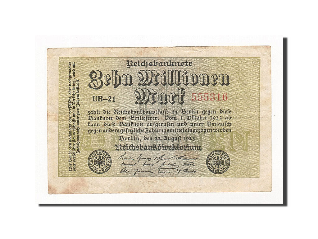 Germany, 10 Millionen Mark, KM:106d, 1923-08-22, VF(30-35)