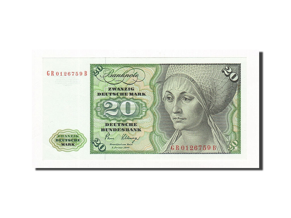 Billet, République fédérale allemande, 20 Deutsche Mark, 1980, 1980-01-02