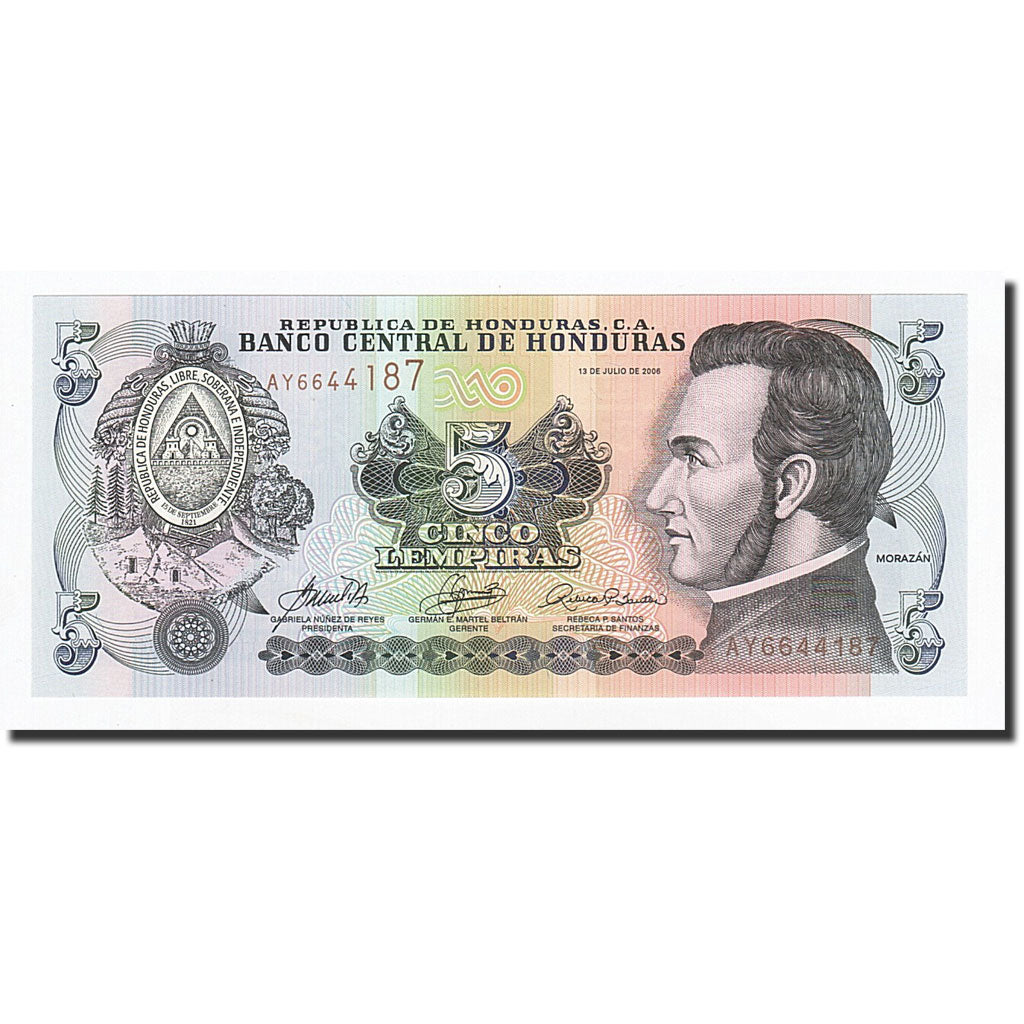 Billet, Honduras, 5 Lempiras, Undated (2006), 2006-07-13, KM:91a, NEUF