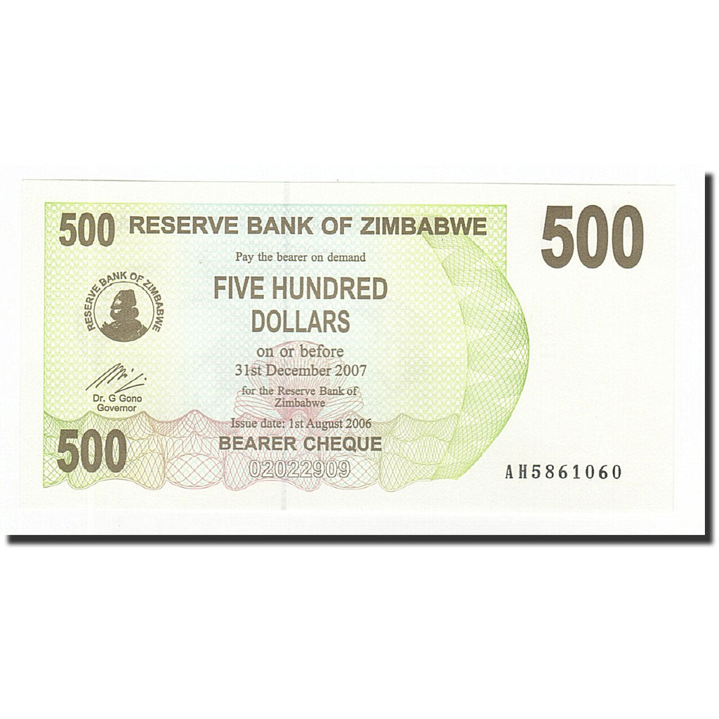 Banknote, Zimbabwe, 500 Dollars, 2006-08-01, KM:43, UNC(65-70)