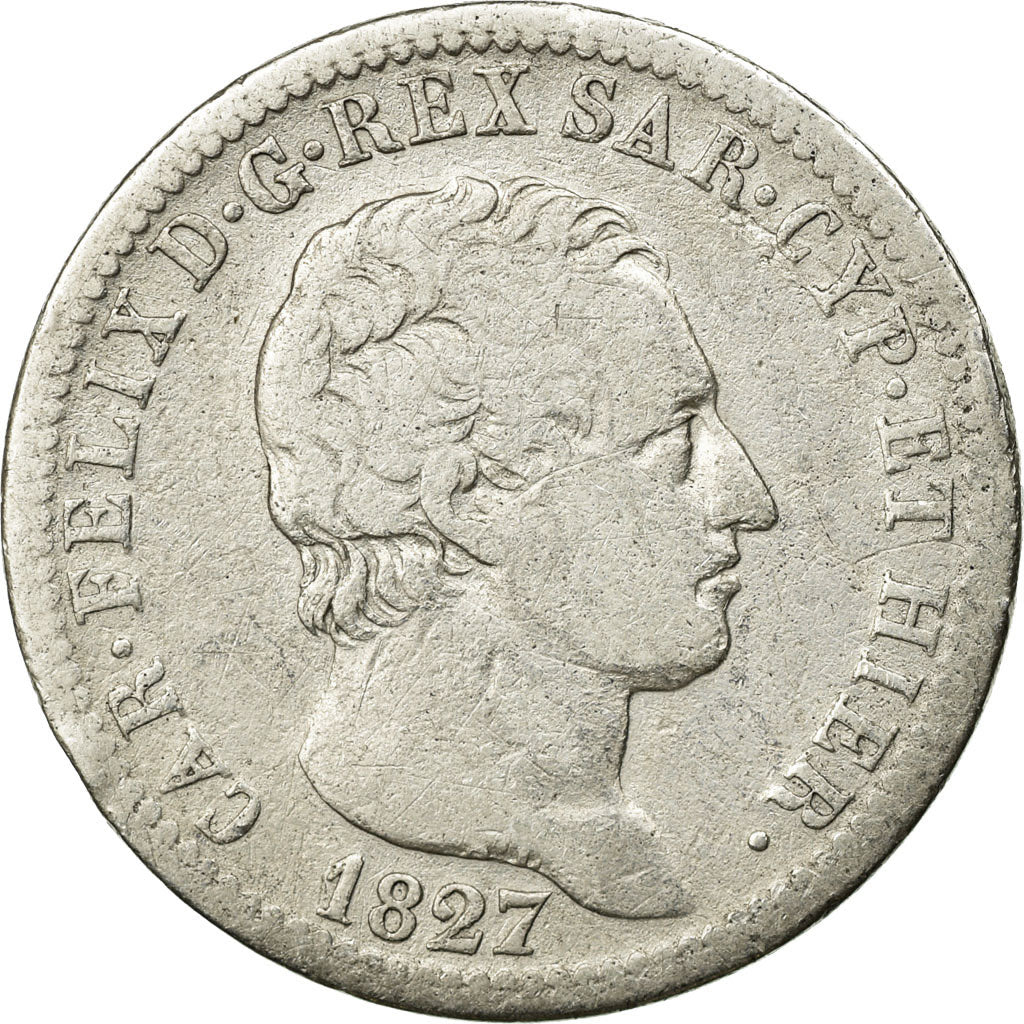 Coin, ITALIAN STATES, SARDINIA, Carlo Felice, Lira, 1827, Torino, VF(20-25)