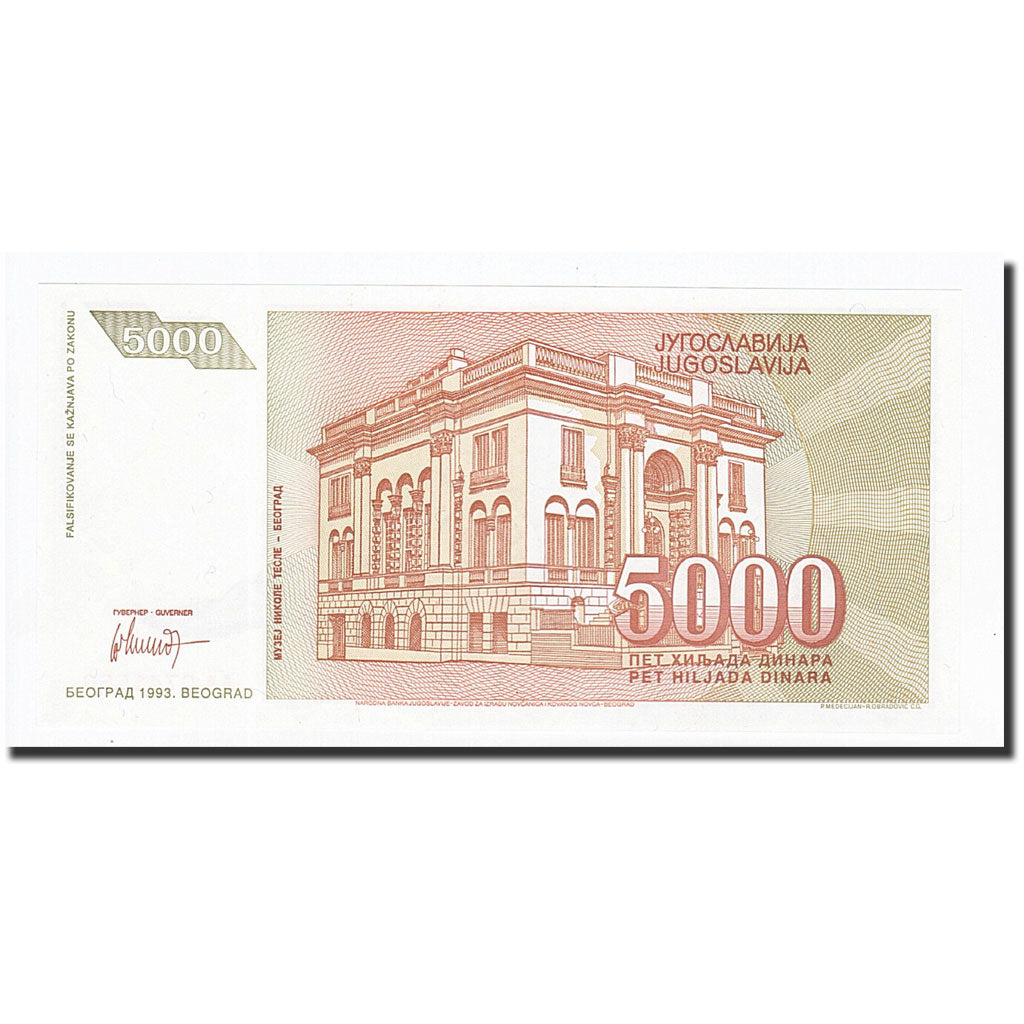 Banconote, Iugoslavia, 5000 Dinara, 1993, KM:128, FDS