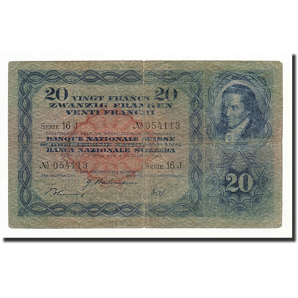 Banconote, Svizzera, 20 Franken, 1929-52, KM:39l, 1942-12-04, B