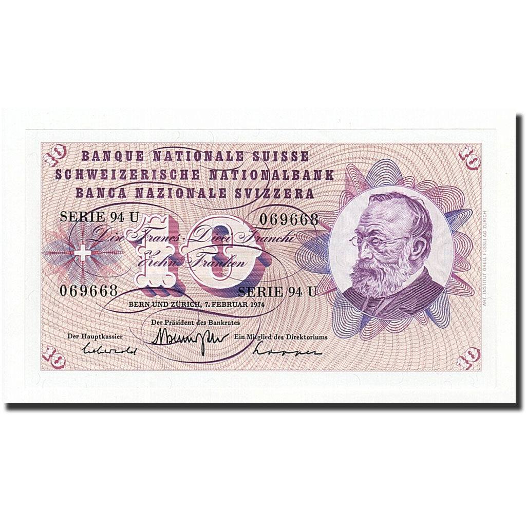 Banconote, Svizzera, 10 Franken, 1955-77, KM:45t, 1974-02-07, FDS
