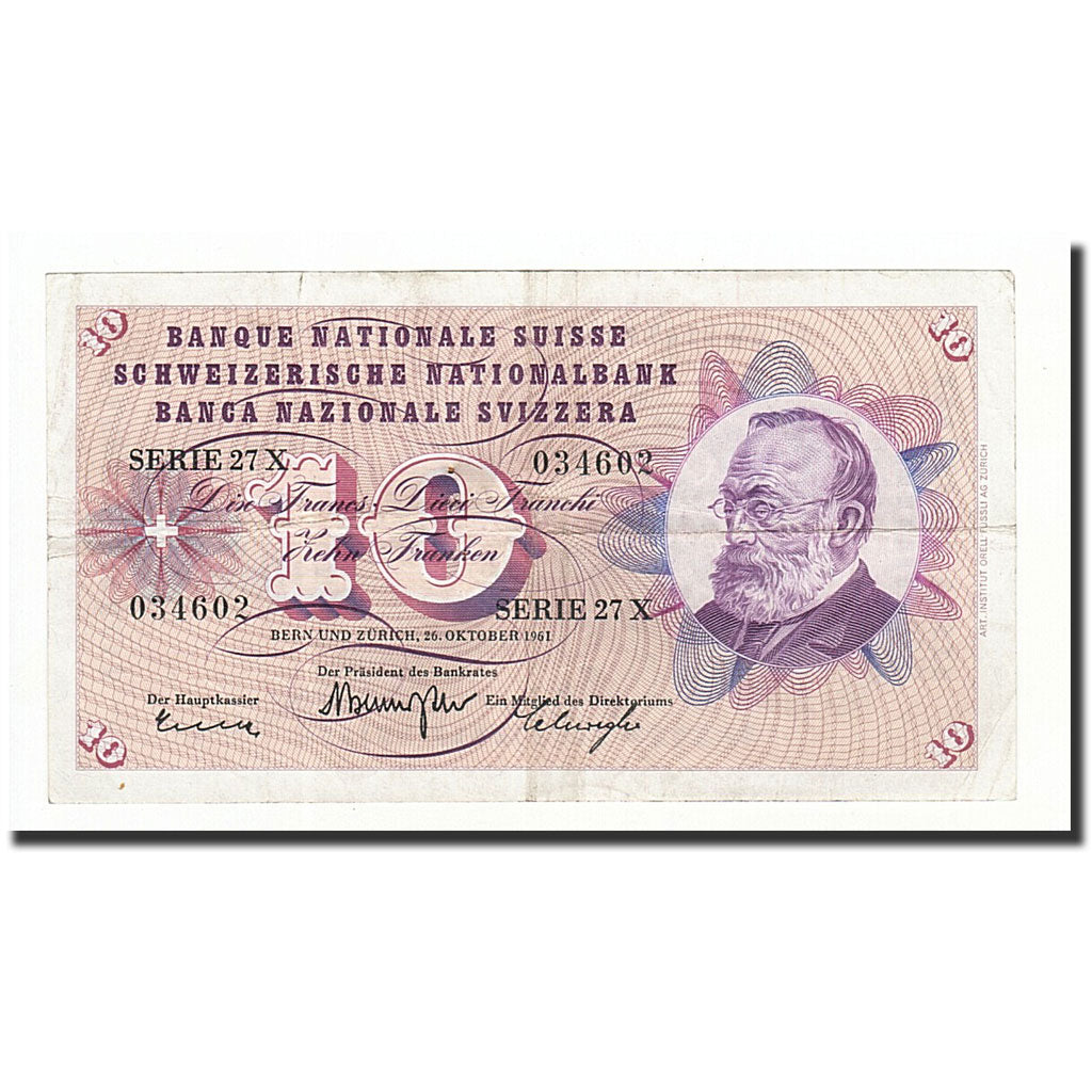 Banknote, Switzerland, 10 Franken, 1961, 1961-10-26, KM:45g, VF(20-25)