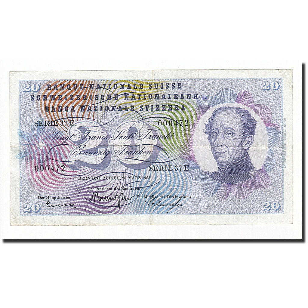 Banknote, Switzerland, 20 Franken, 1963, 1963-03-28, KM:46j, VF(20-25)