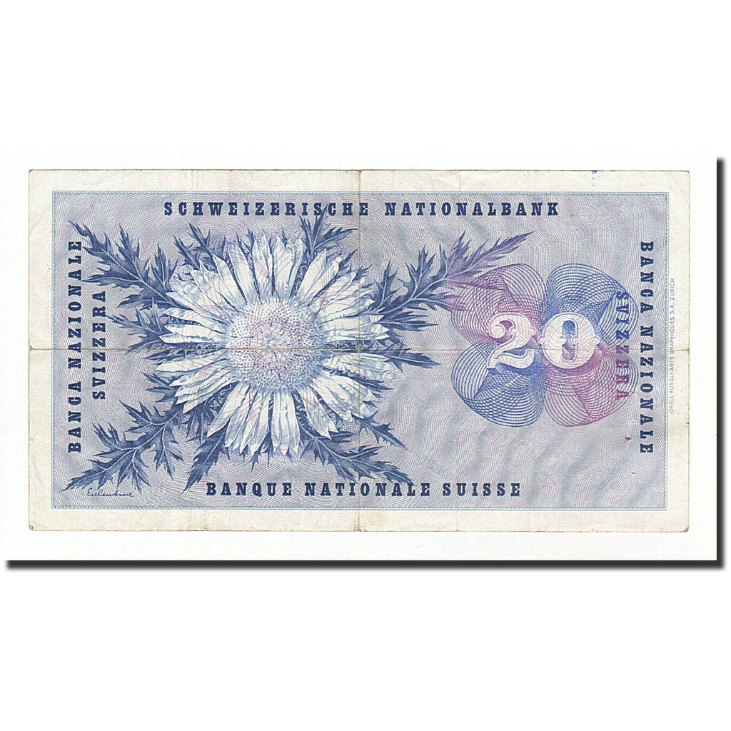 Banknote, Switzerland, 20 Franken, 1956-07-05, KM:46d, VG(8-10)