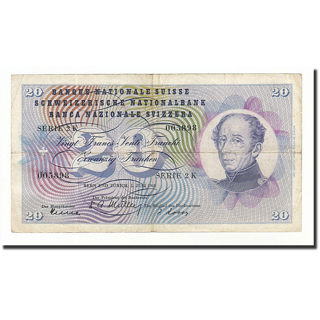 Banknote, Switzerland, 20 Franken, 1954-07-01, KM:46a, F(12-15)