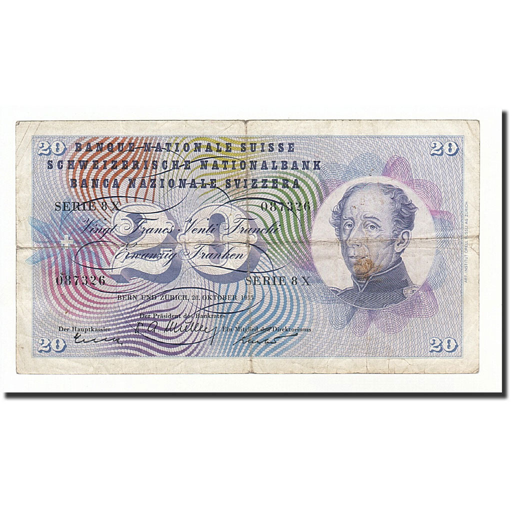 Banknote, Switzerland, 20 Franken, 1955-10-20, KM:46c, VG(8-10)
