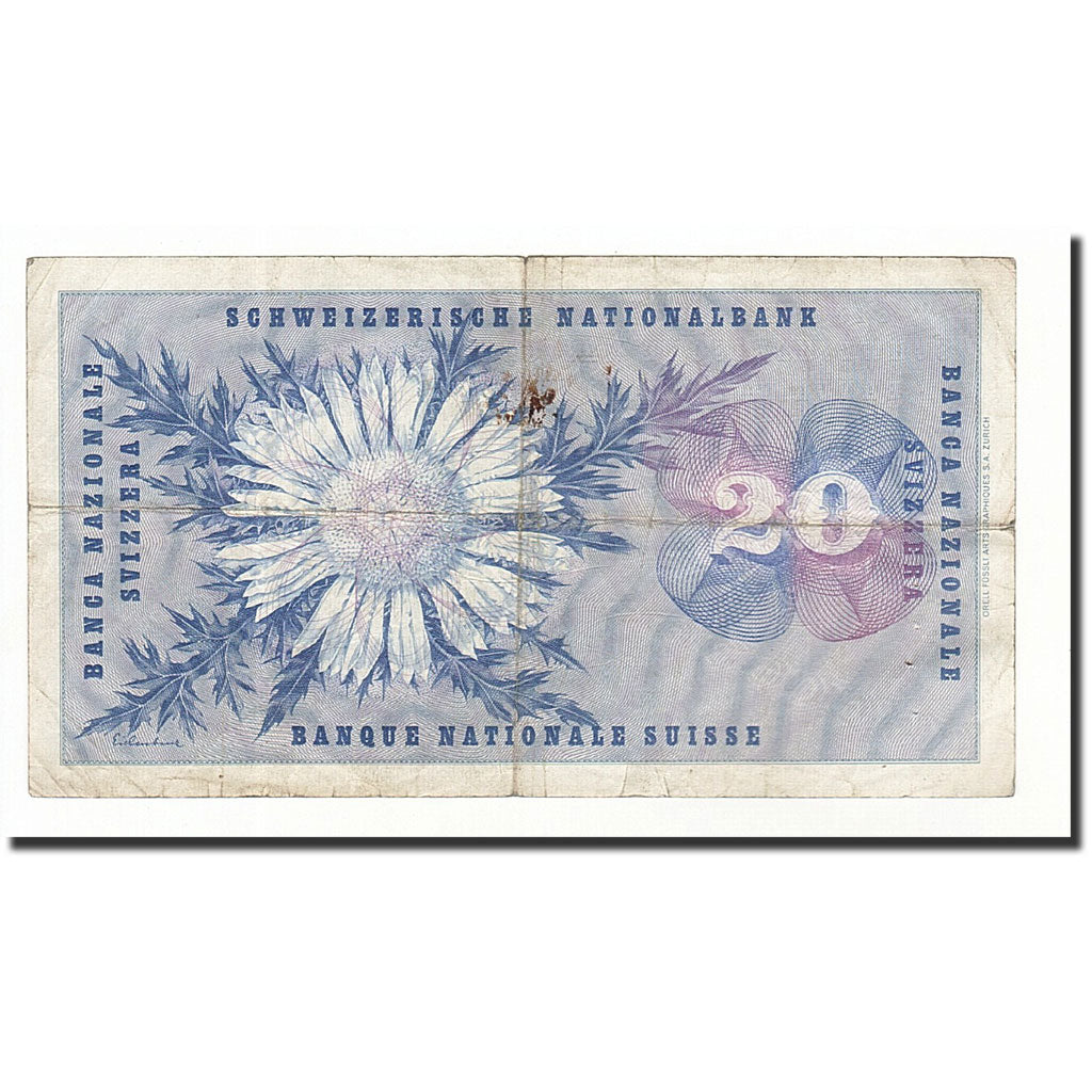Banknote, Switzerland, 20 Franken, 1955-10-20, KM:46c, VG(8-10)