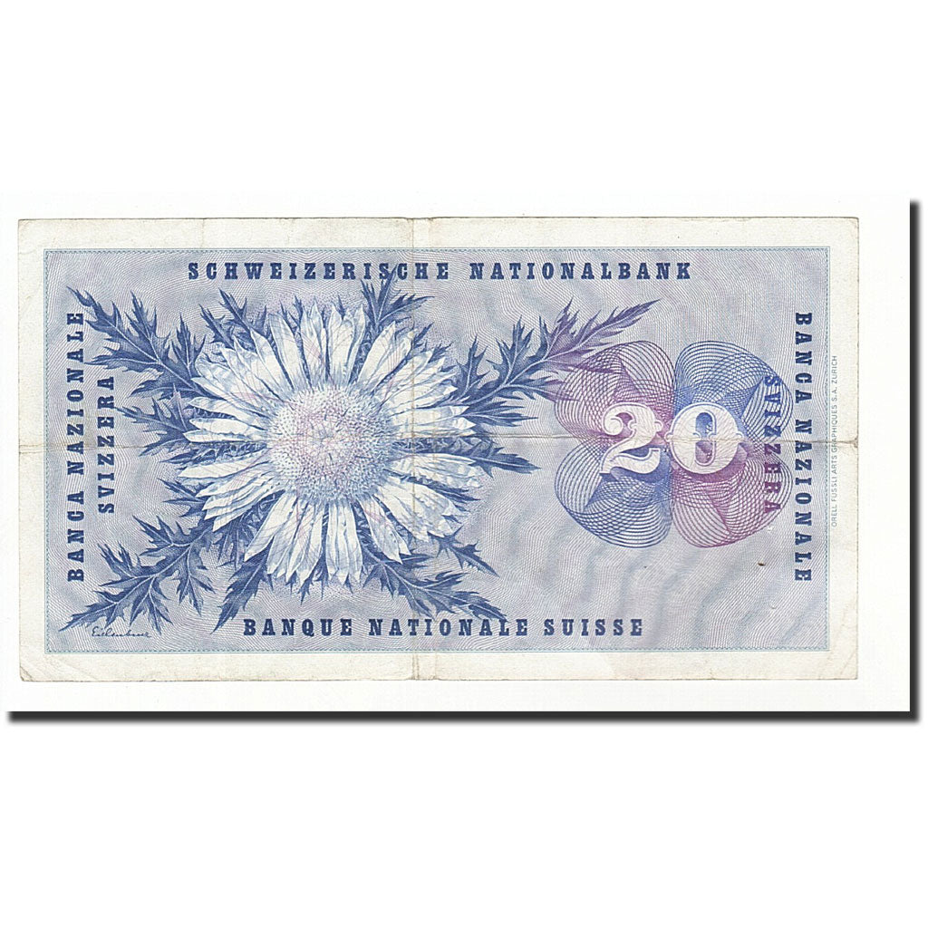 Banconote, Svizzera, 20 Franken, KM:46e, 1957-10-04, MB