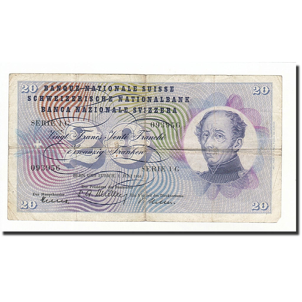 Banconote, Svizzera, 20 Franken, KM:46a, 1954-07-01, B