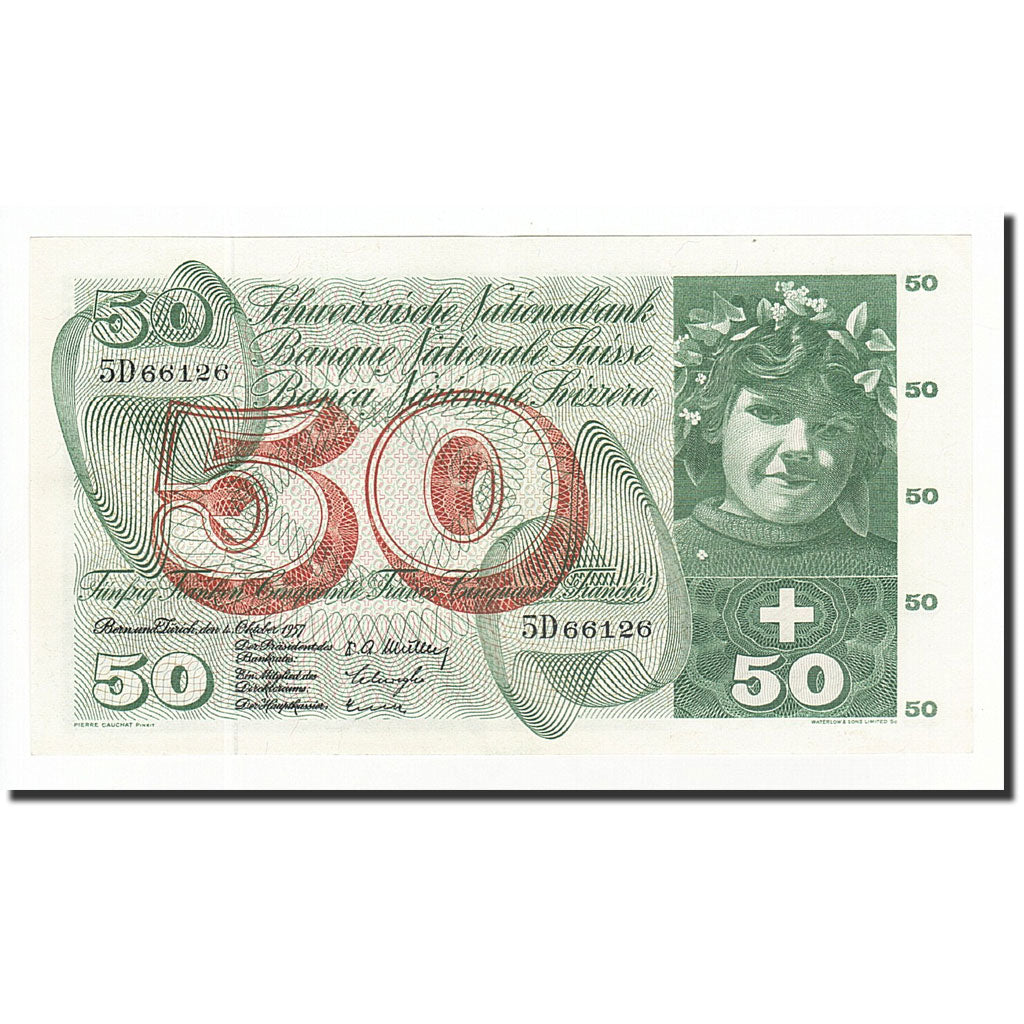 Szwajcaria, 50 Franken, 1957-10-04, AU 50, PMG