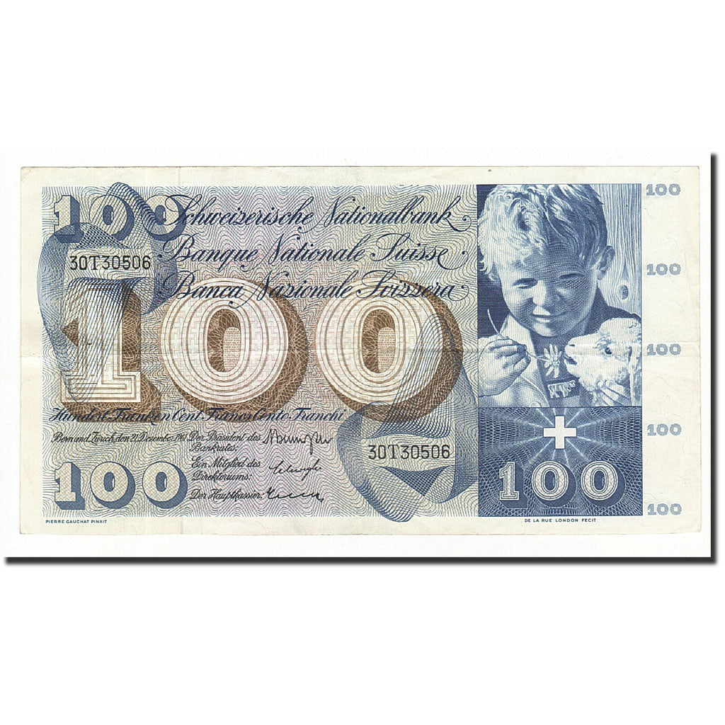 Banknote, Switzerland, 100 Franken, 1961-12-21, KM:49d, EF(40-45)