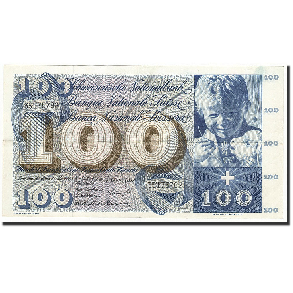 Geldschein, Schweiz, 100 Franken, 1963-03-28, KM:49e, SS+