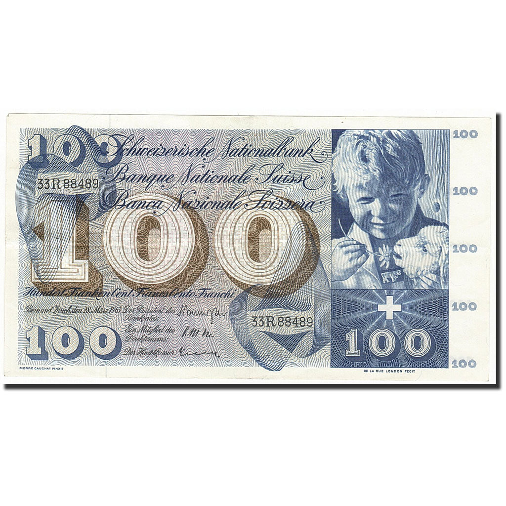 Geldschein, Schweiz, 100 Franken, 1963-03-28, KM:49e, SS+