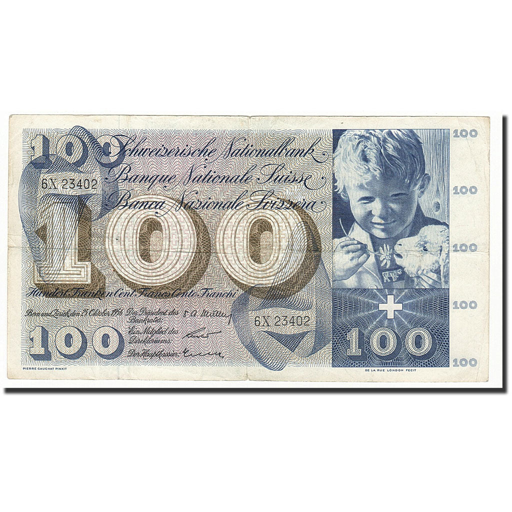 Geldschein, Schweiz, 100 Franken, 1956-10-25, KM:49a, S+
