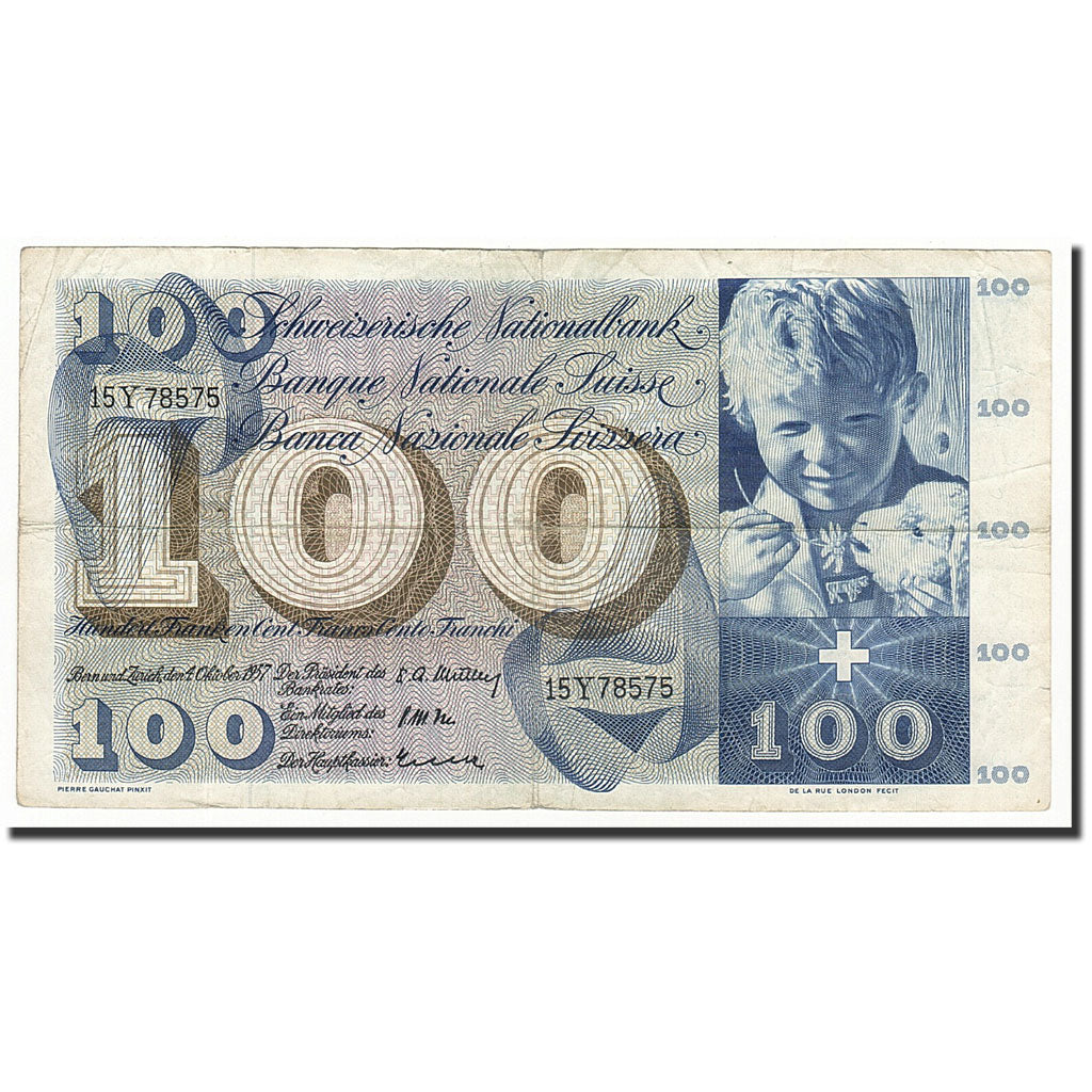 Banconote, Svizzera, 100 Franken, KM:49b, 1957-10-04, MB