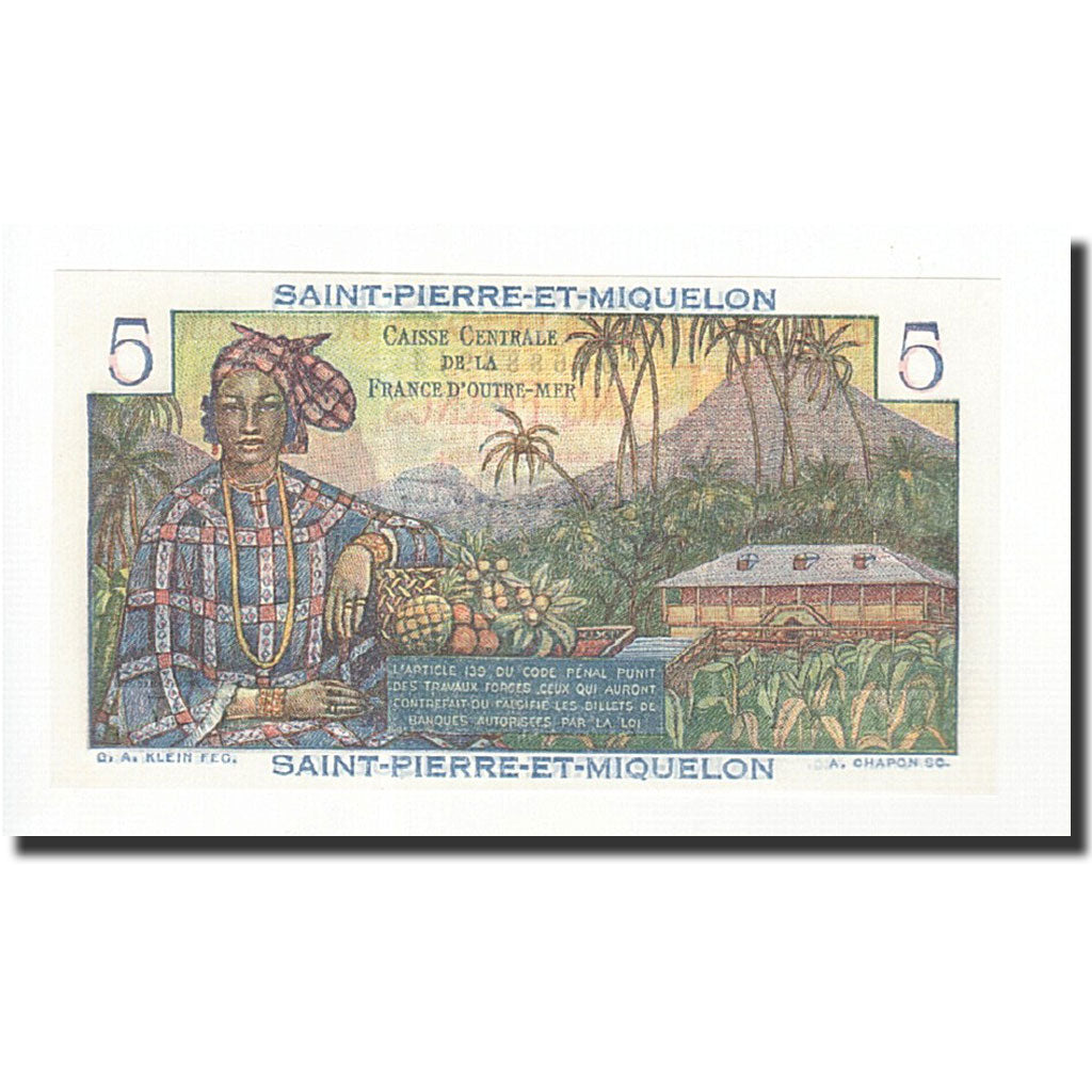 Banknote, Saint Pierre and Miquelon, 5 Francs, 1950, UNC(65-70), KM:22