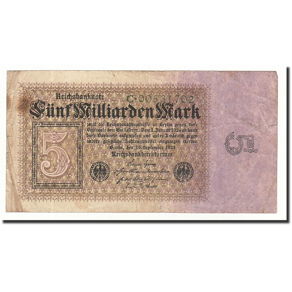 Banknote, Germany, 5 Milliarden Mark, 1923-09-10, KM:115a, F(12-15)