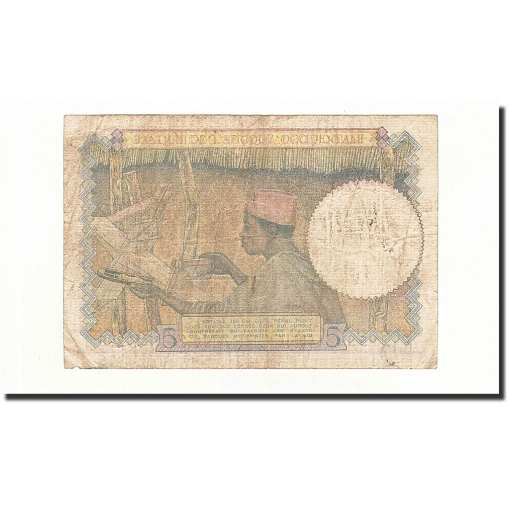 Billete, 5 Francs, África oriental francesa, KM:26, 1943-03-02, BC