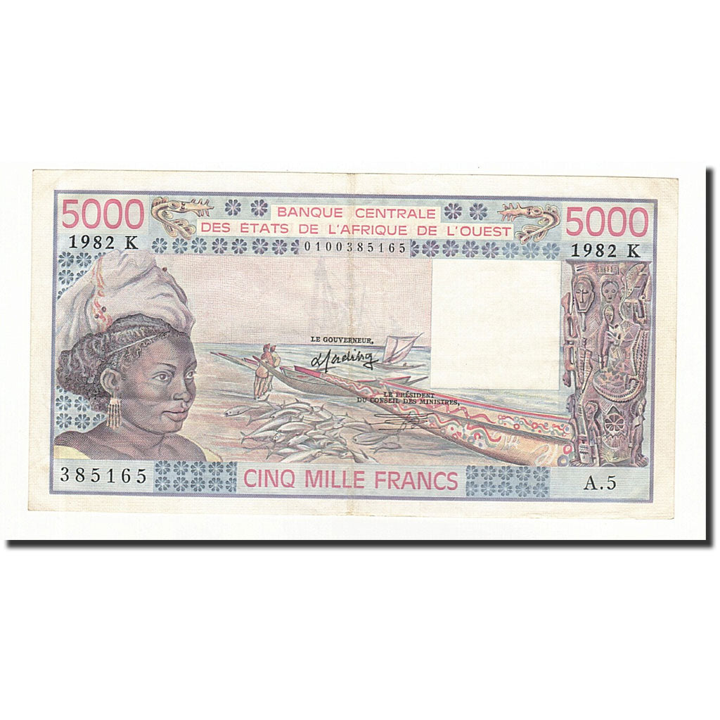 Banknote, West African States, 5000 Francs, 1982, KM:708Kf, EF(40-45)