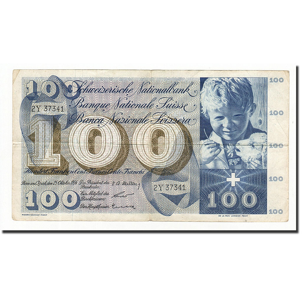 Banknote, Switzerland, 100 Franken, 1956-10-25, KM:49a, VF(20-25)