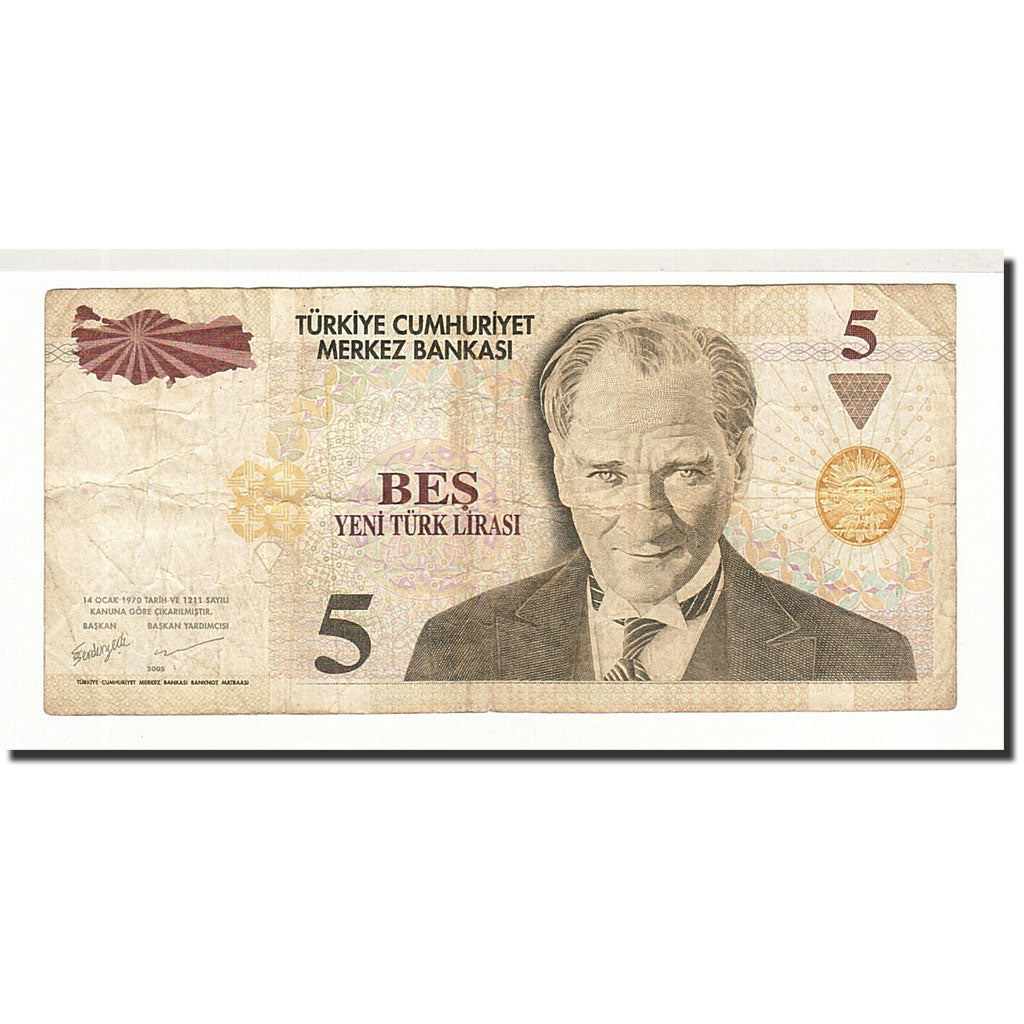 Banknote, Turkey, 5 New Lira, 2005, KM:217, VG(8-10)